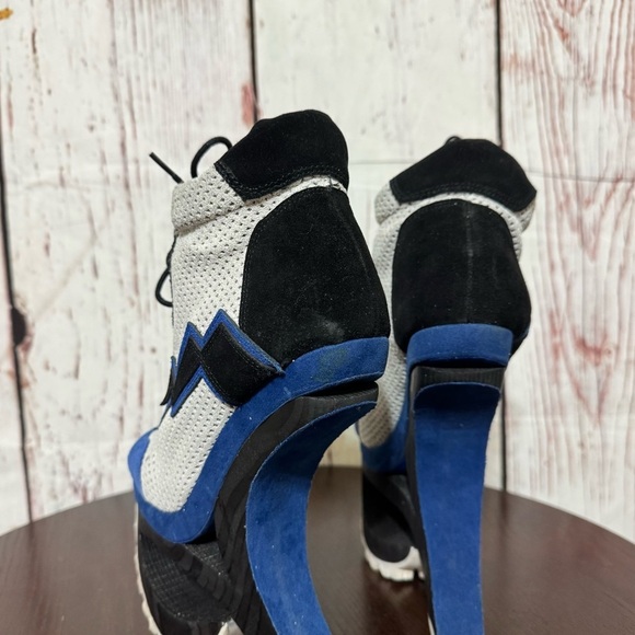 JEFFREY CAMPBELL Blue Suede Mesh high top sneakers wood & rubber platforms 6.5 - Picture 15 of 17